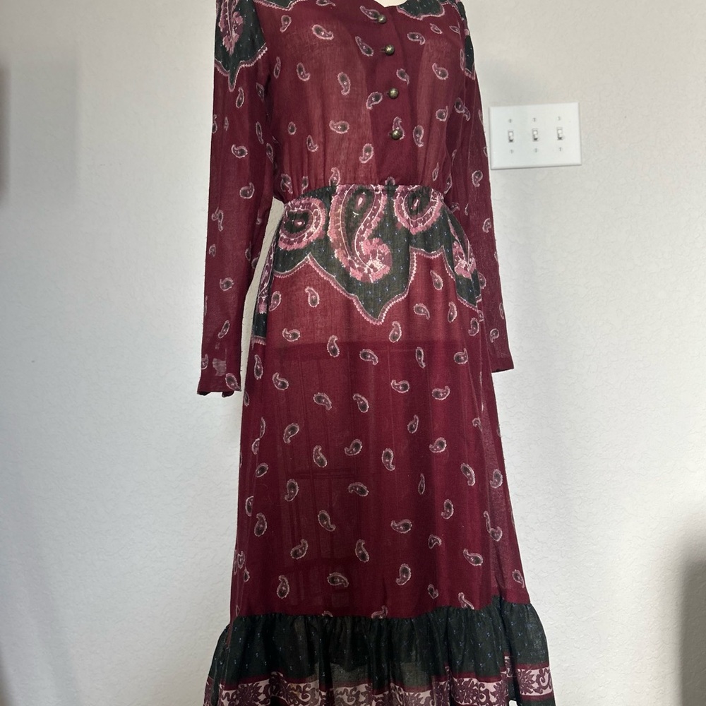 Vintage boho semi sheer Paisley Print Dress xxs